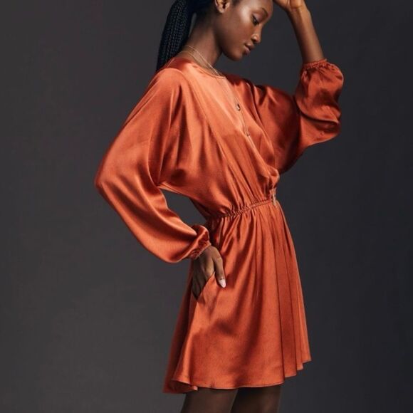 Anthropologie Caballero Orange Long Sleeve Circular Print Mini Dress Size L NWT - Picture 13 of 16